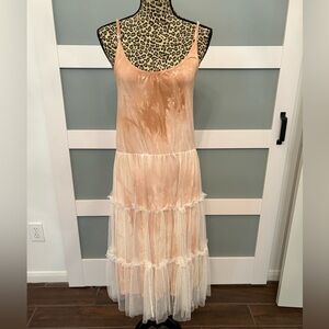 Chic Tan and Cream Tie Dyed Tiered Maxi Dress